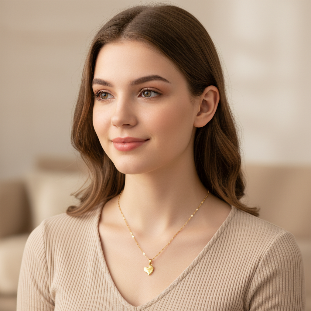 Gold Heart Necklace on Model