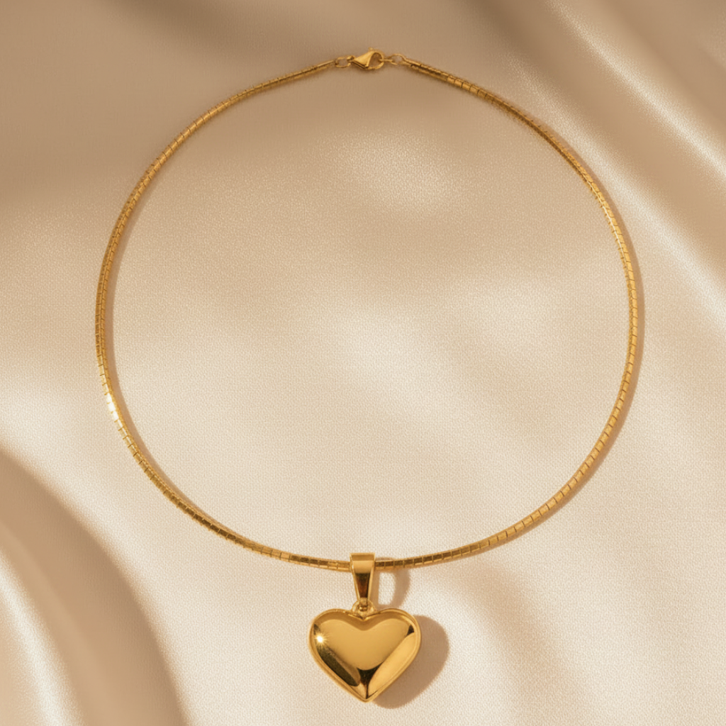 Gold Heart Necklace on Satin
