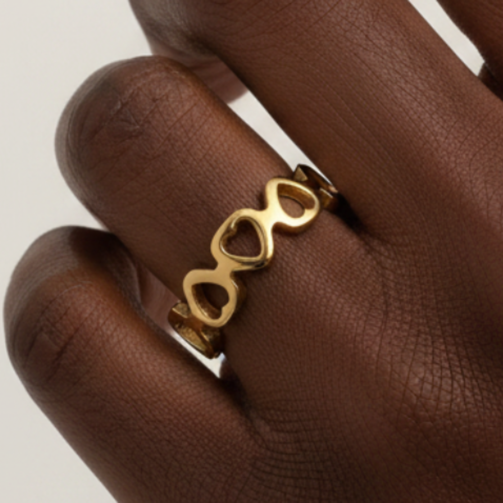 Gold Heart Ring – Black Model Hand