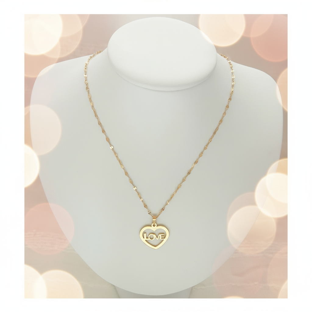 Gold Love Heart Necklace with Enhanced Color