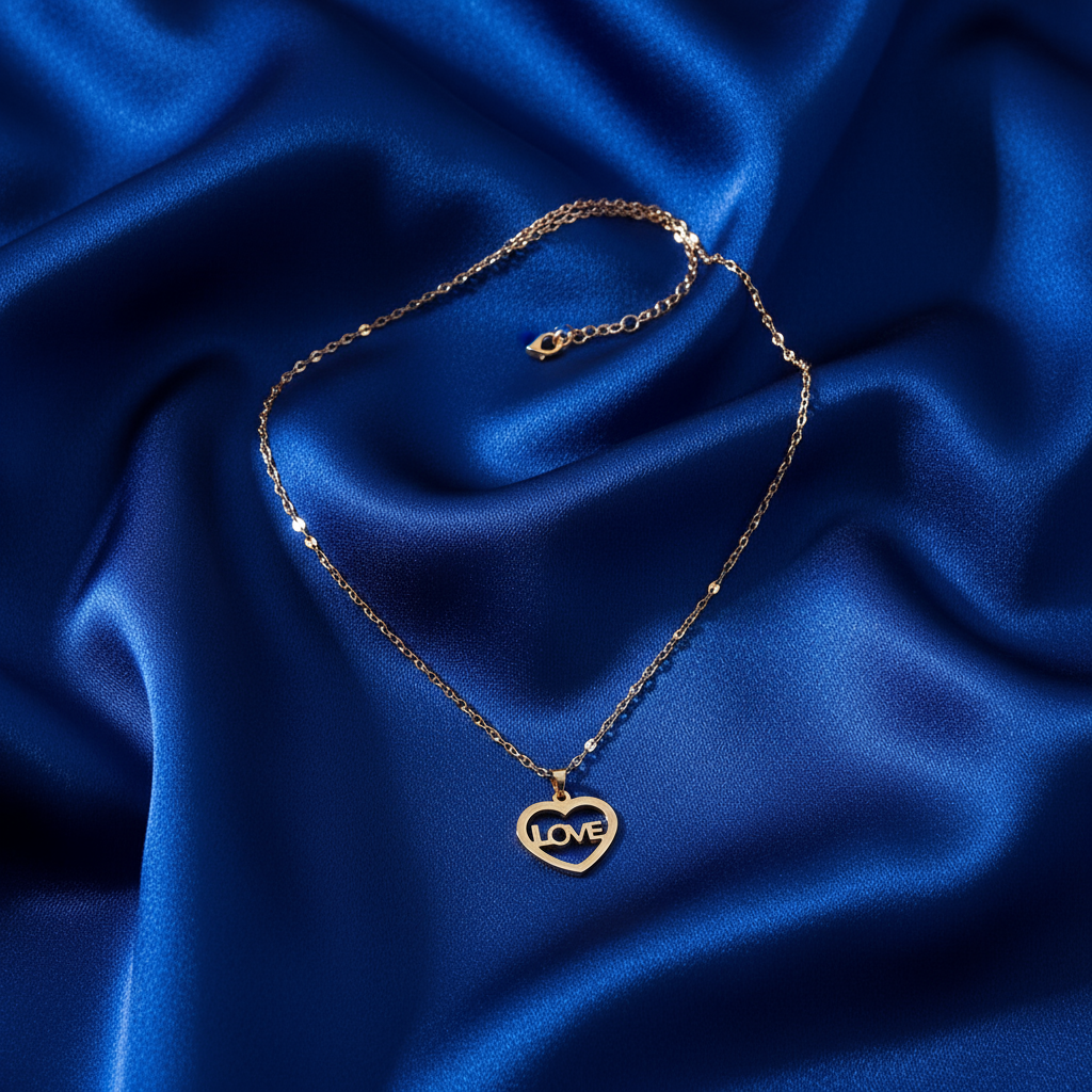 Gold Love Necklace on Bold Satin