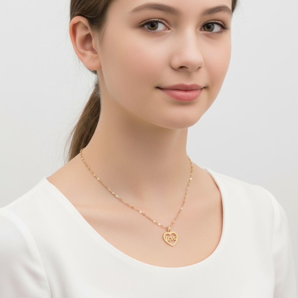 Gold Love Necklace on Young Model