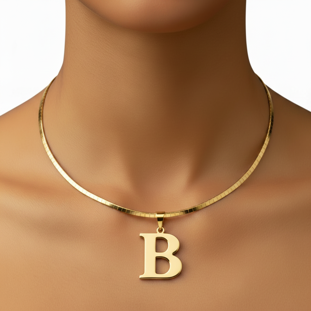 Gold Omega Chain Letter B Necklace