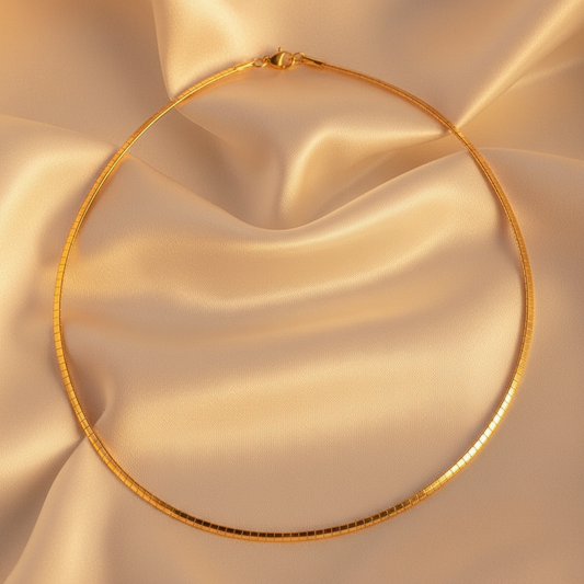 Gold omega chain on silk