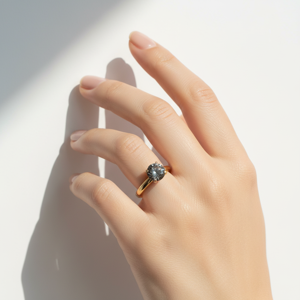 Gold ring with gray smoky stone