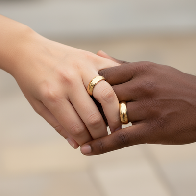 Gold Wedding Bands - Interracial Couple Hands