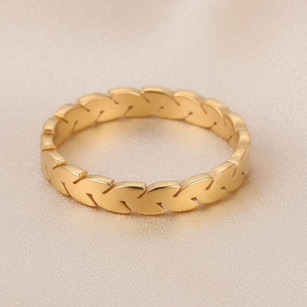 Gold Wheat Ring – Champagne Satin Flat Lay