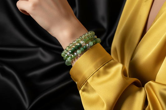 Green Aventurine Bracelets - Black Satin Model