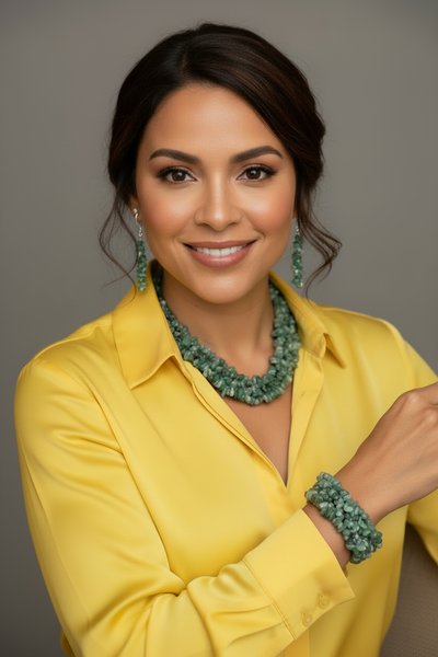 Green Aventurine Complete Set with Earrings Yellow Blazer