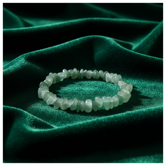 Green aventurine on emerald velvet