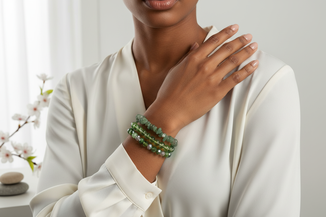 Green Aventurine Set - Afro Model Real Product