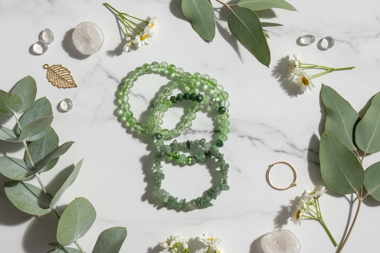 Green Aventurine Set - Elegant Flat Lay