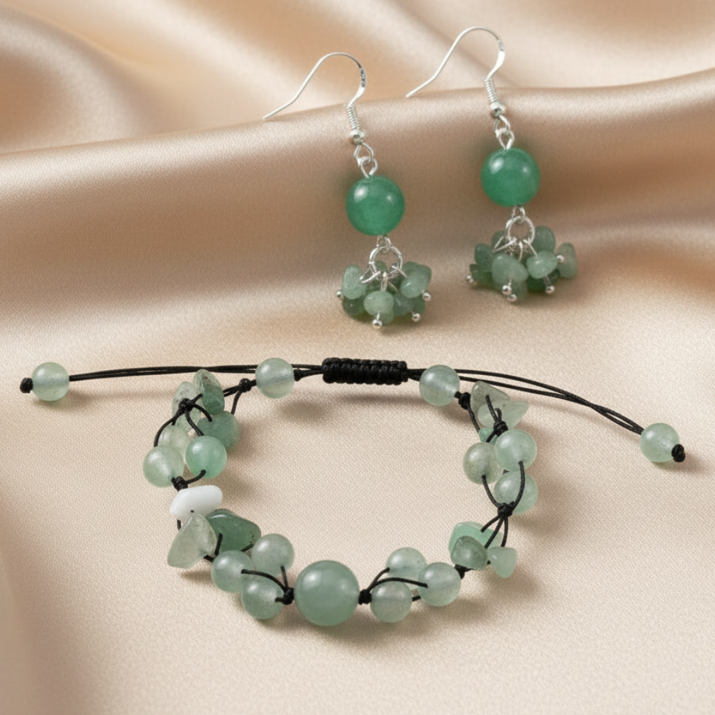 Green Aventurine Set - Fondo Champagne Satinado