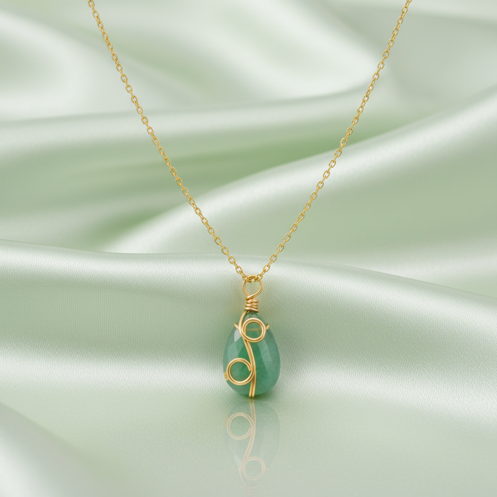 Green Aventurine Smooth Teardrop Necklace on Satin