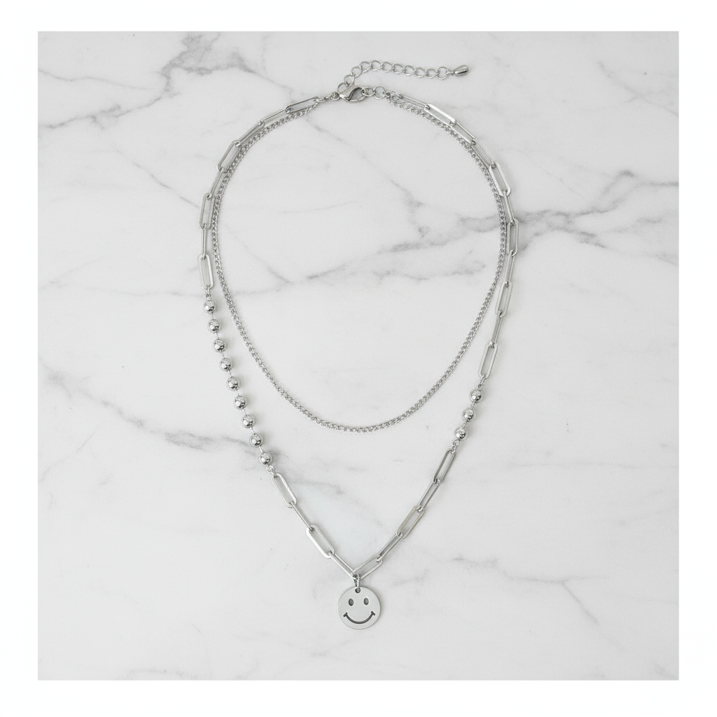 Happy Face Necklace - Marble