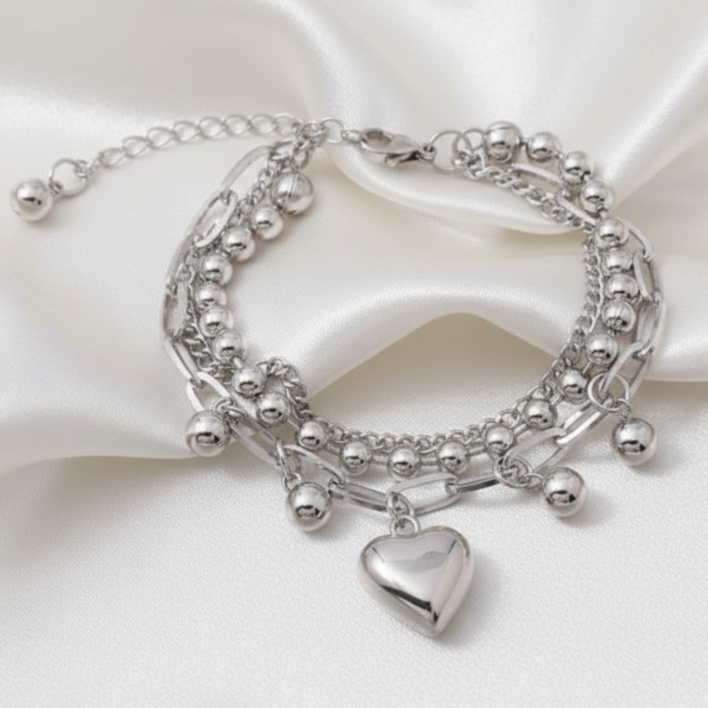 Heart charm bracelet - satinado claro