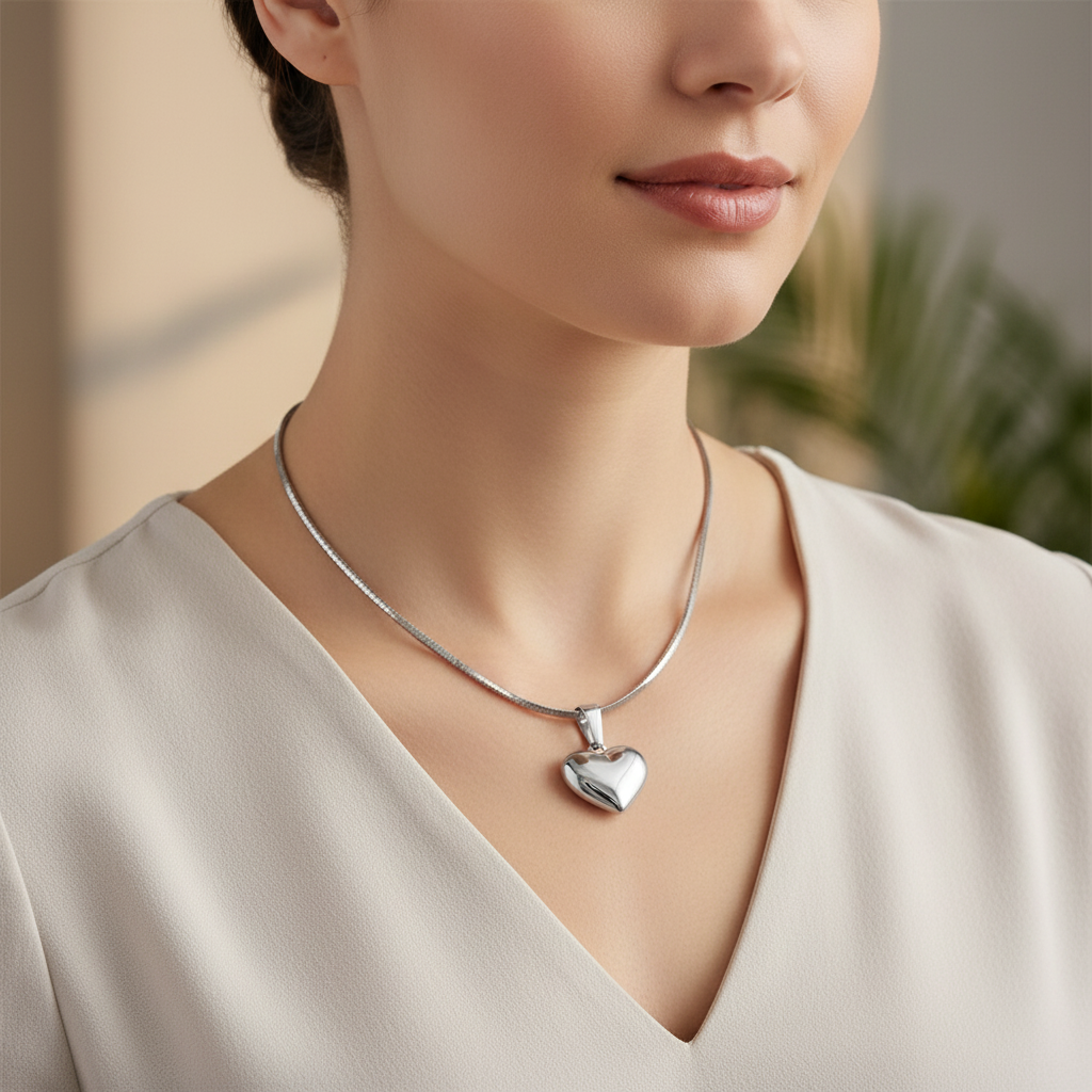 Heart Necklace Silver - Model Shot