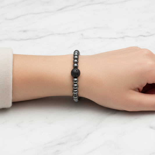 Hematite Lava Stone Bracelet Marble