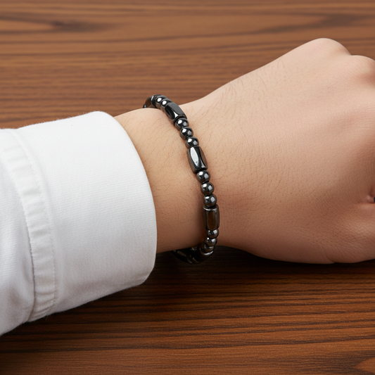 Hematite Tube Bracelet Wood