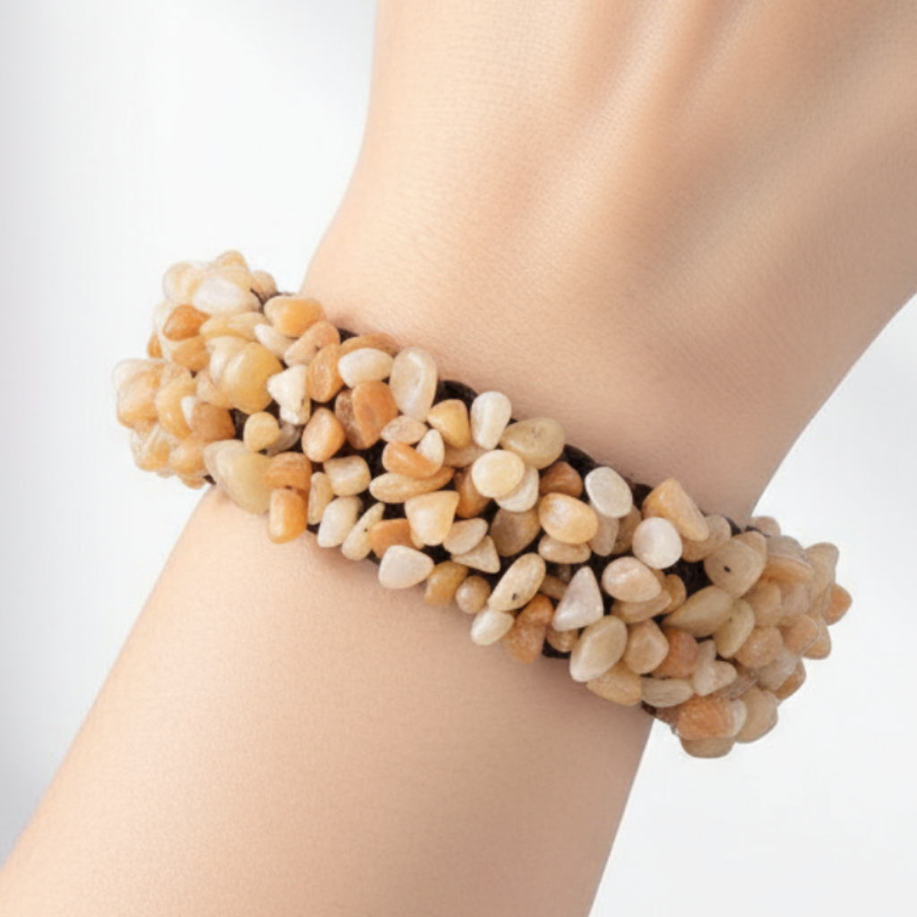 Honey Jade Gemstone Chip Bracelet on Model