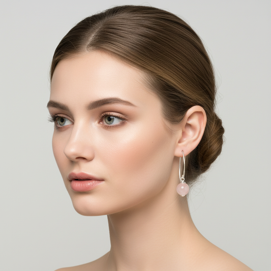925 Sterling Silver Rose Quartz Ball Earrings