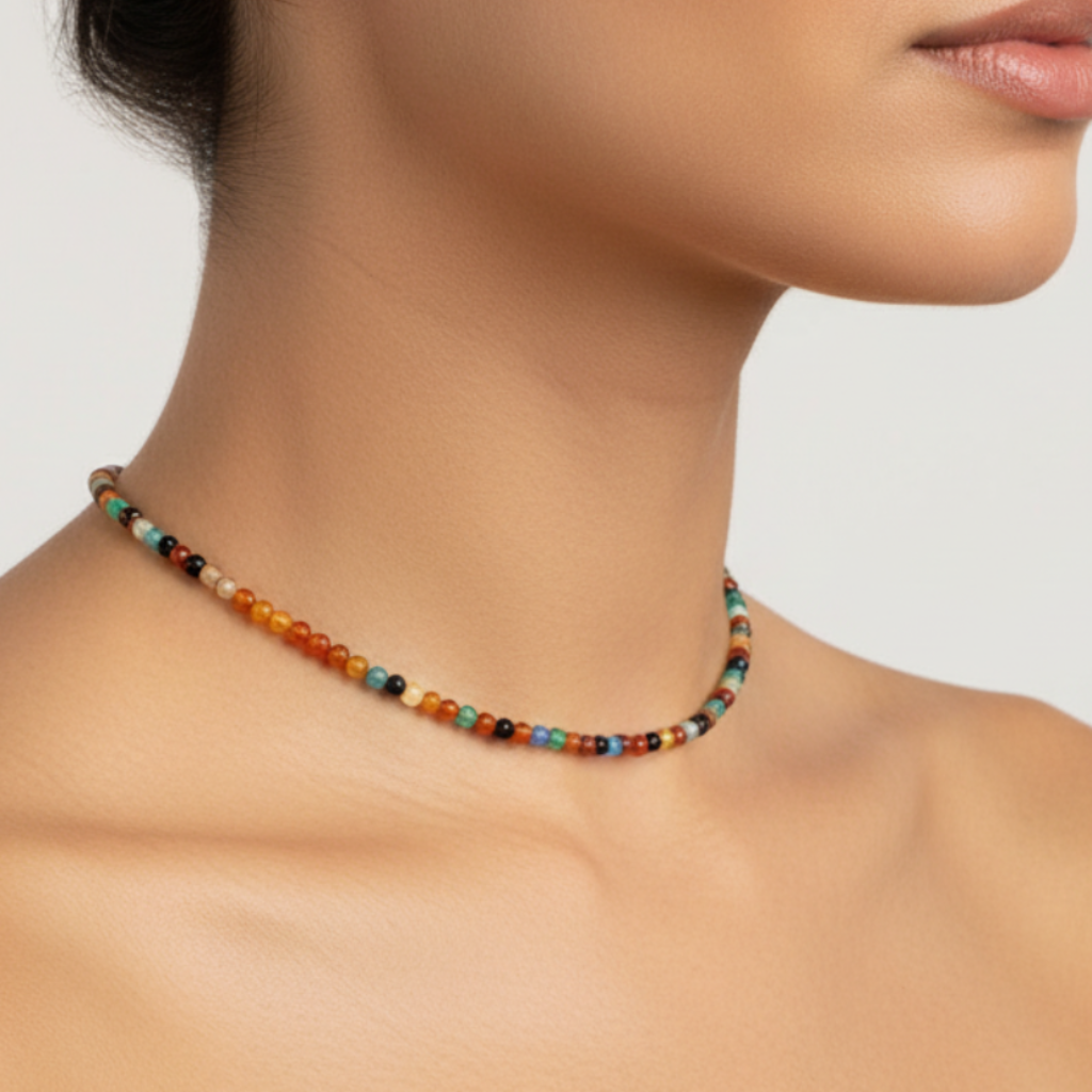 Indian Agate Choker Latina Model Side Profile