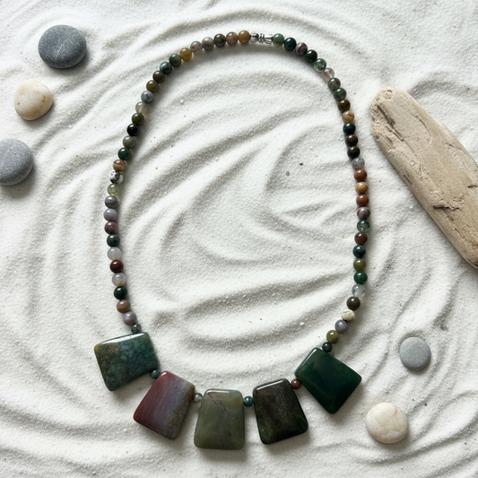 Indian Agate Necklace on Bright Nature Background