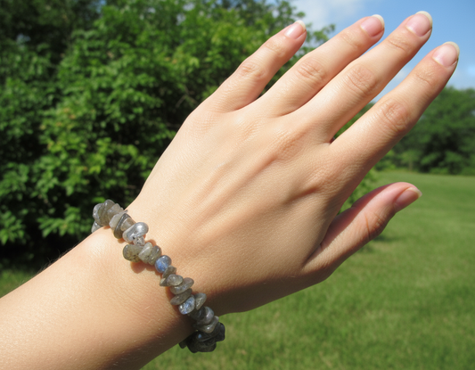 Labradorite Bracelet - On Wrist Simple Nature Background