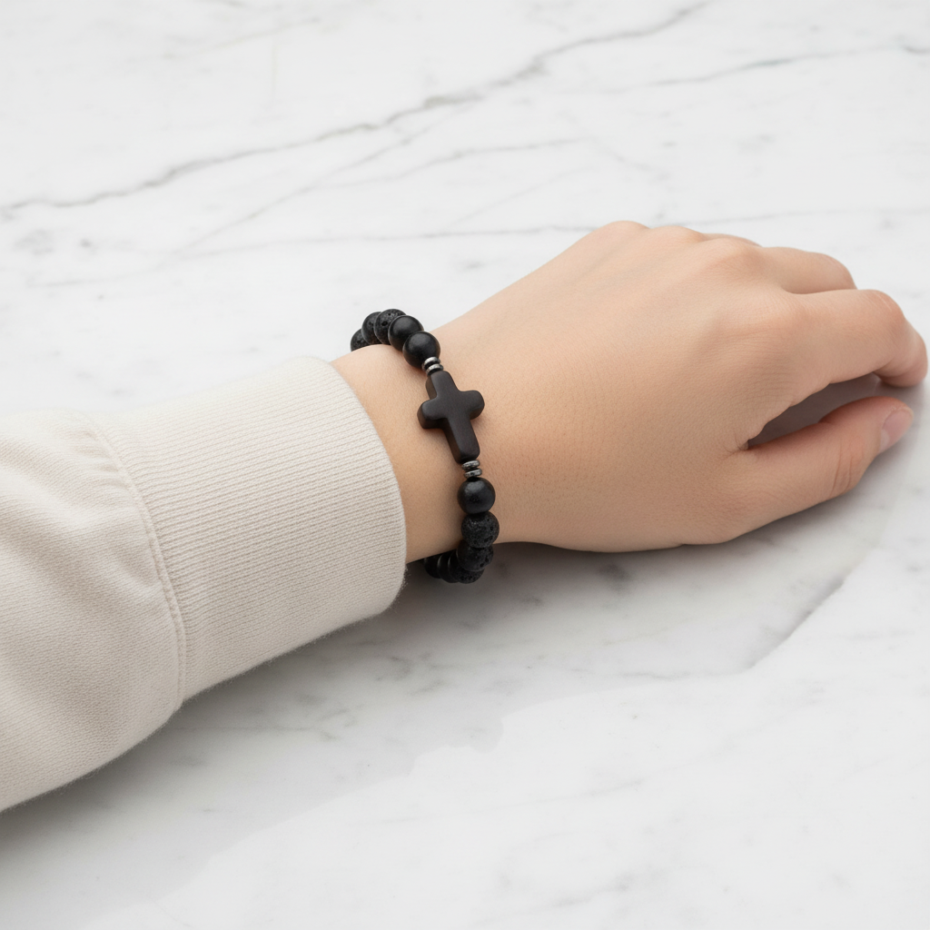 Lava Stone Cross Bracelet Marble