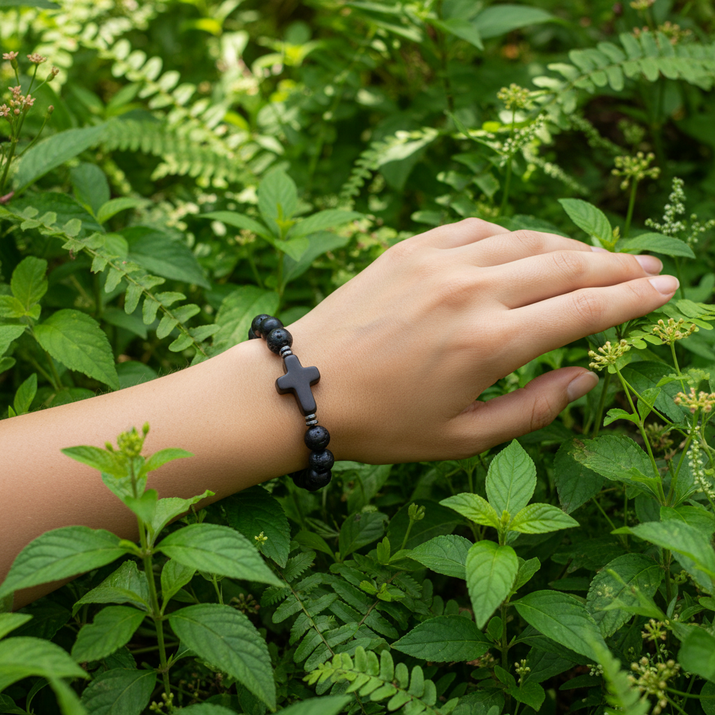 Lava Stone Cross Bracelet Nature