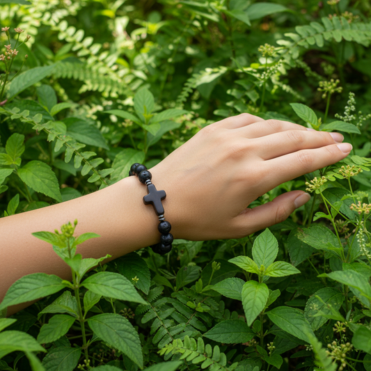 Lava Stone Cross Bracelet Nature