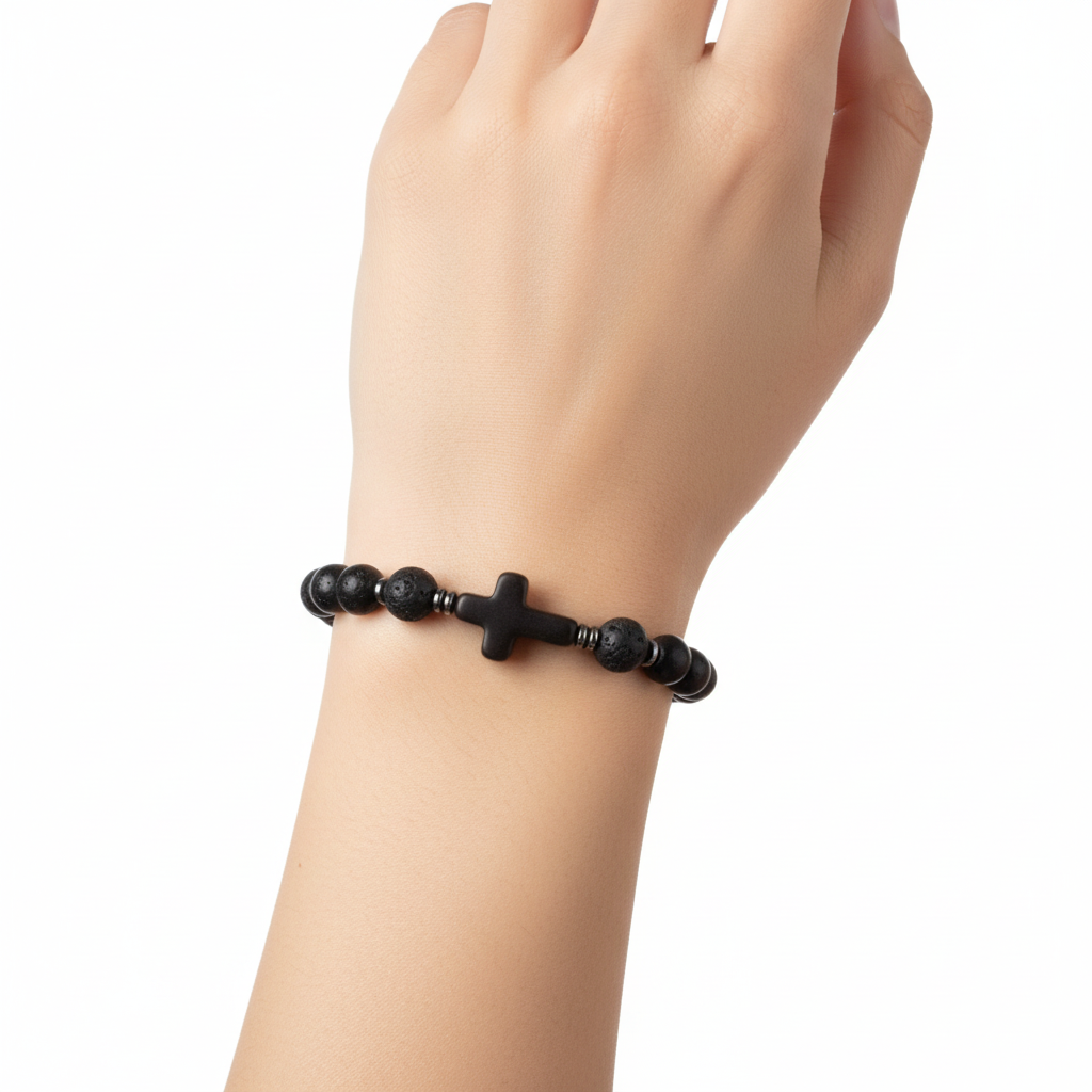 Lava Stone Cross Bracelet White
