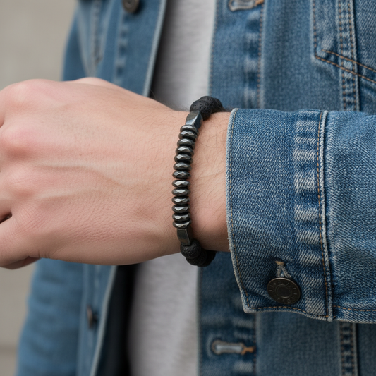 Lava Stone Hematite Bracelet Male