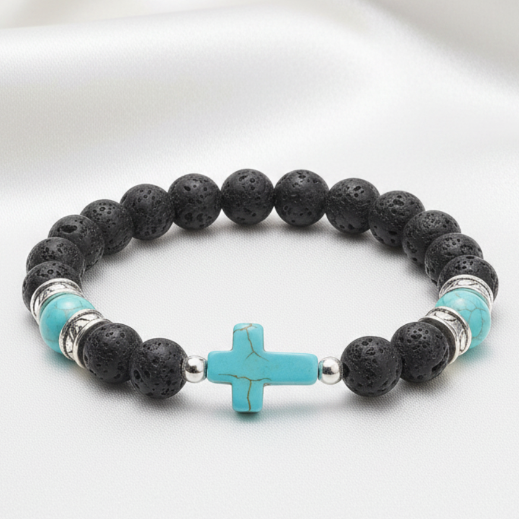 Lava & Turquoise Cross Bracelet - Fondo Satinado