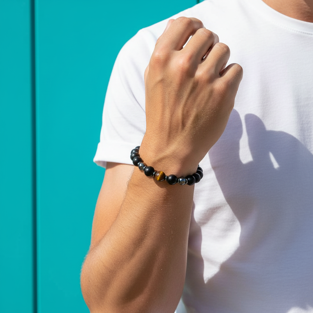 Male model close-up with bracelet