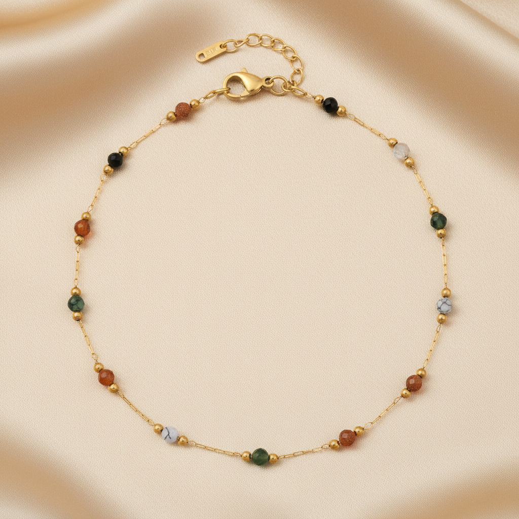 Mixed Gemstone Necklace Champagne Satin K18 Tag