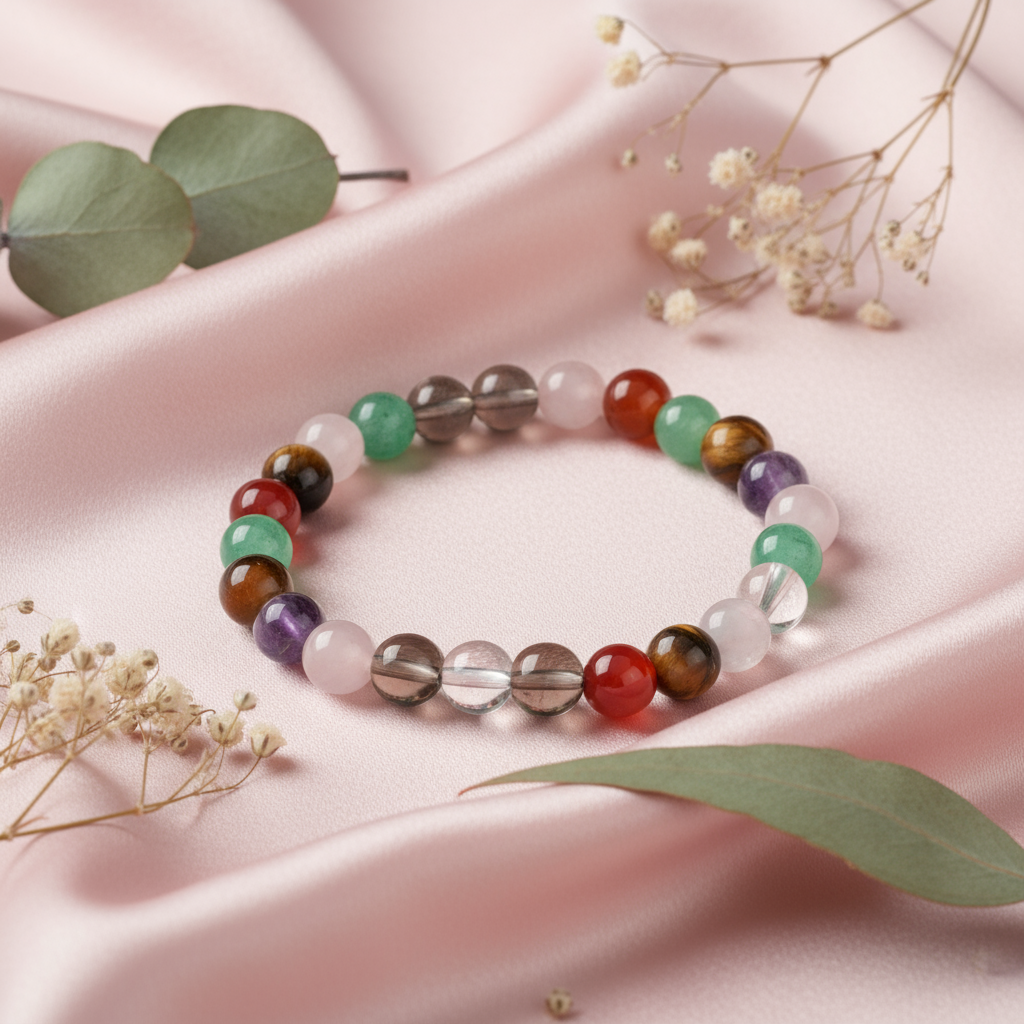 Mixed stone bracelet on blush silk