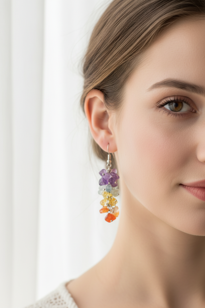 Model Wearing Chakra Earrings