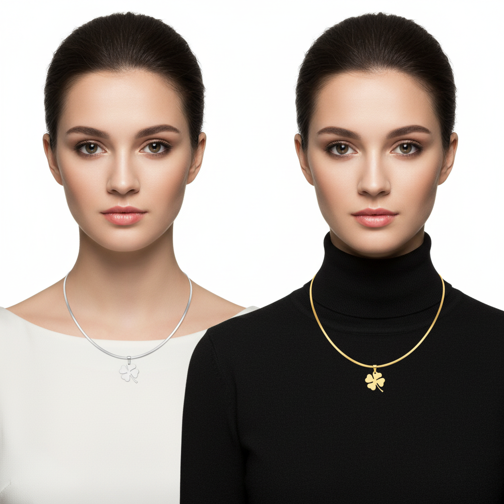 Models wearing 17.7" omega clover necklaces