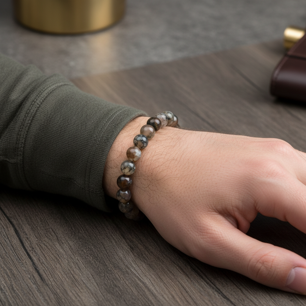 Moss Agate Bracelet on Male