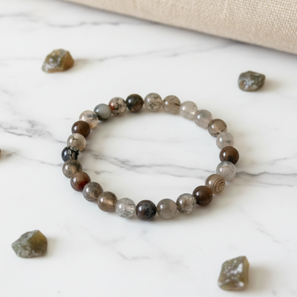 Moss Agate Bracelet on Marble