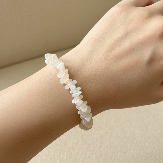 Natural Moonstone Chip Bracelet - On Wrist