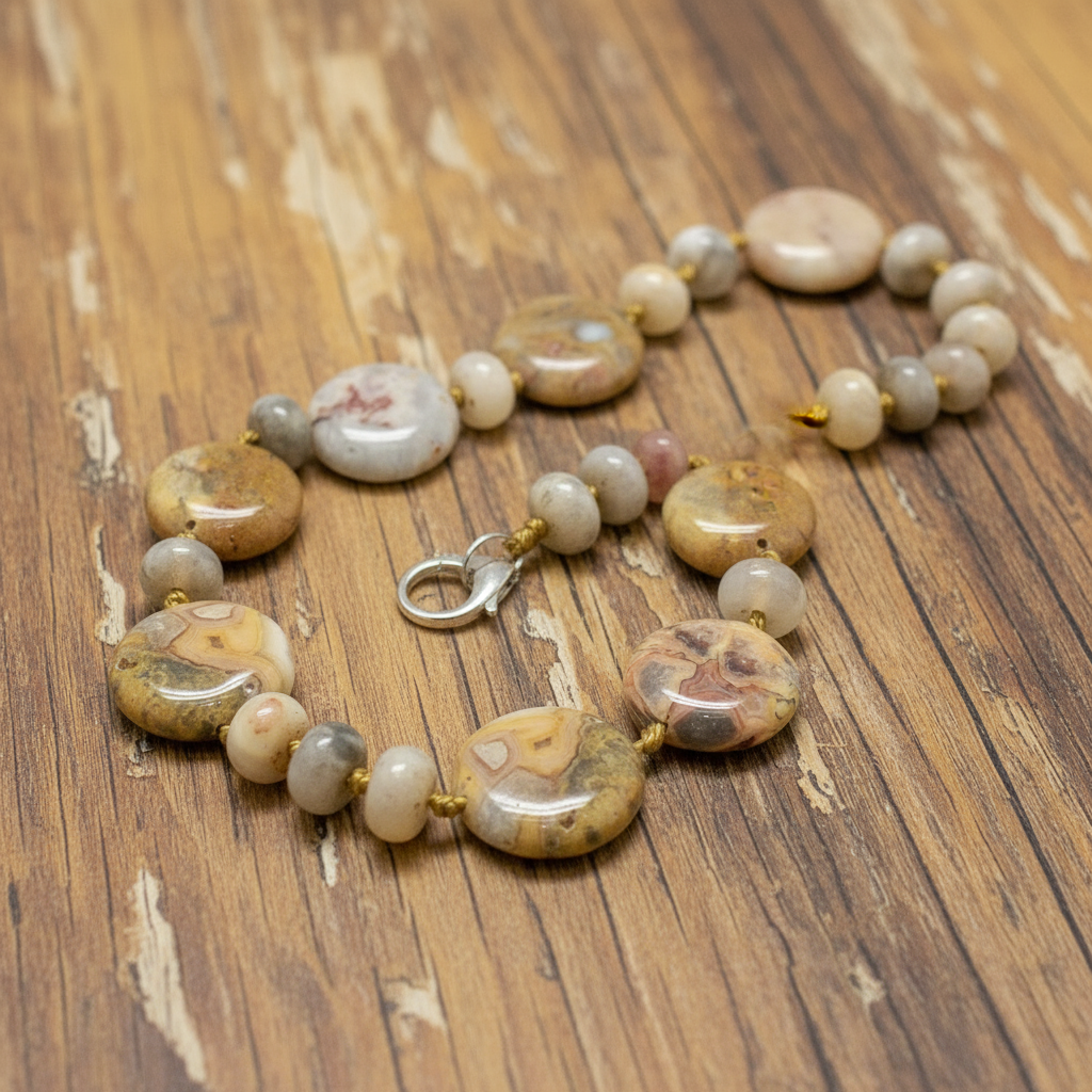 Necklace on wooden surface