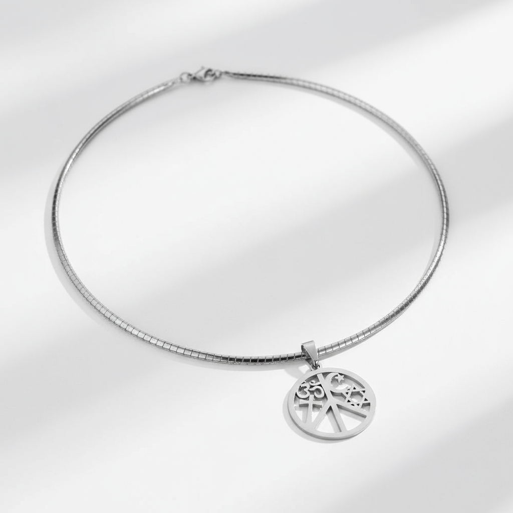 Peace sign necklace curved on white