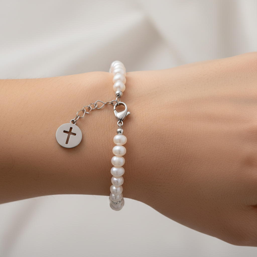 Pearl Cross Bracelet Macro