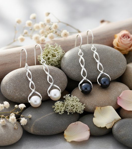 Pearl earrings on romantic nature background