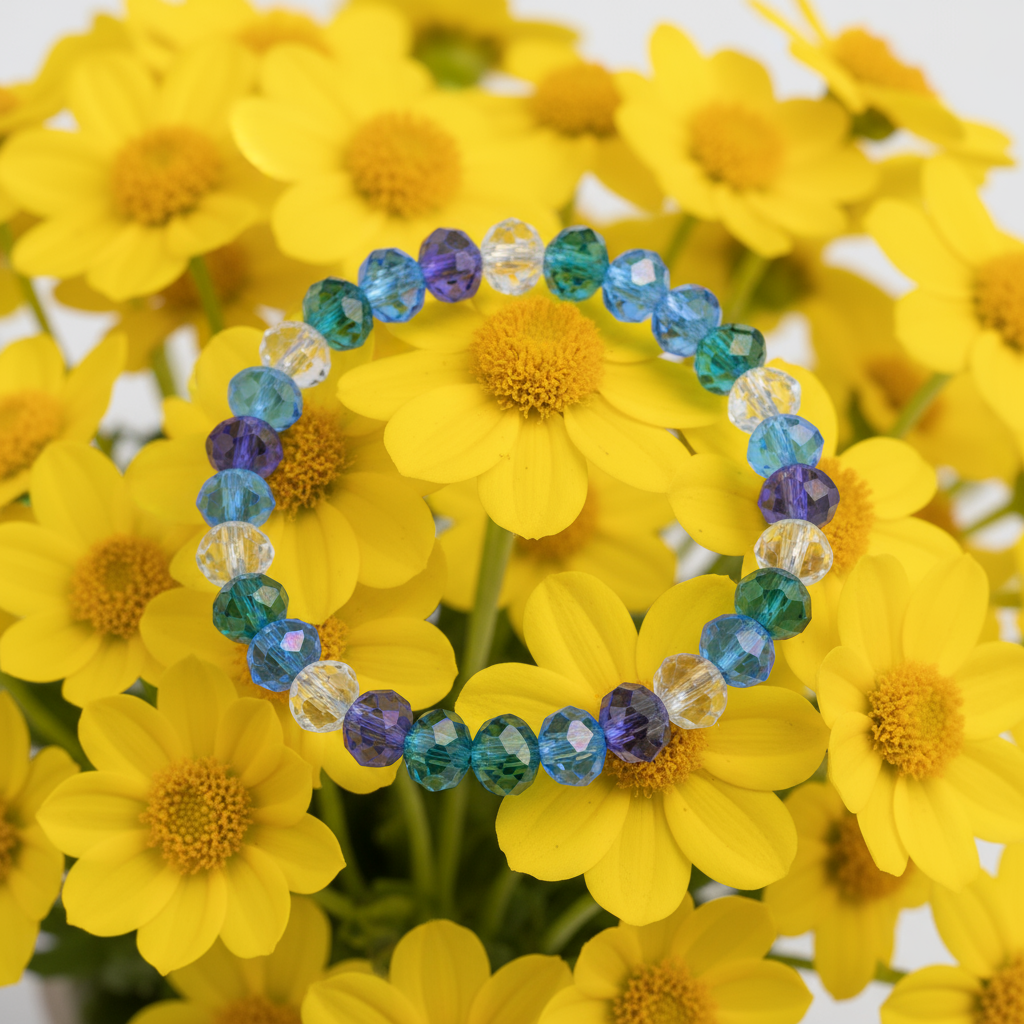 Pulsera Azul - Ramillete Flores Amarillas