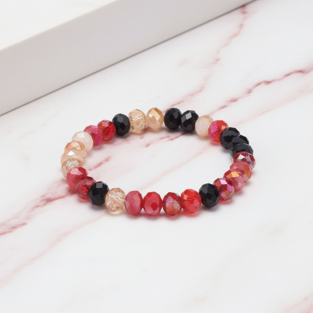 Pulsera Cristales - Minimalista con Vetas Rojas