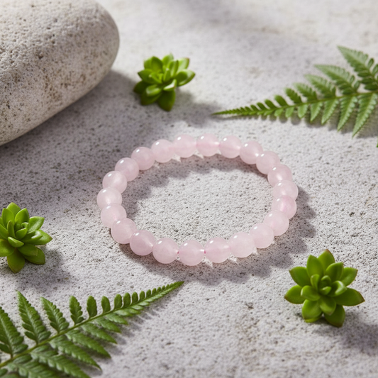 Pulsera de cuarzo rosado con naturaleza