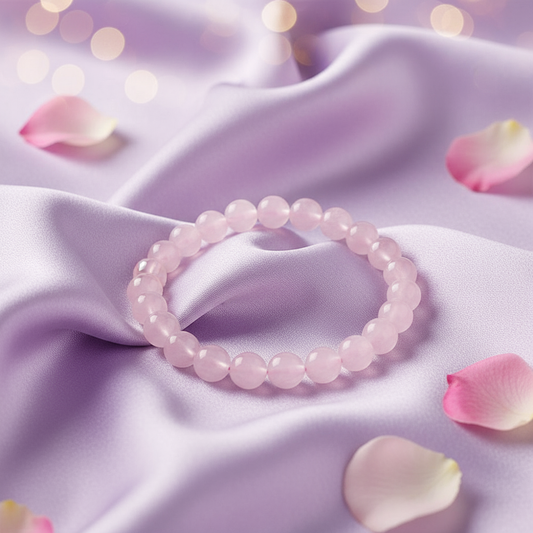 Pulsera de cuarzo rosado en lavanda